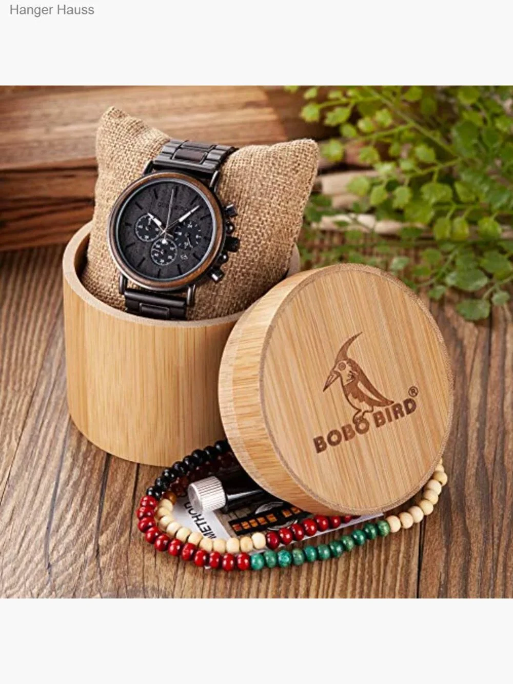 Wood & Stainless Steel Chronograph Military Quartz Casual Wristwatch